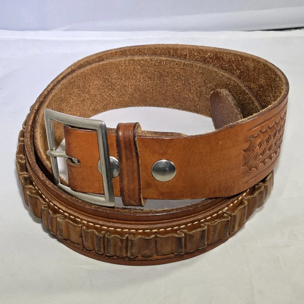 Gould And Goodrich Leather Ammunition Belt Mens 38 Brown Basket Weave‎